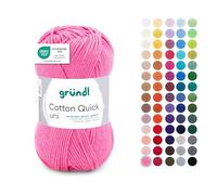 Gründl Wolle Cotton Quick uni - dünne Wolle zum Häkeln - Strickgarn - Häkelgarn - Glänzend und hautfreundlich - 100% Baumwolle - 1 Knäuel 50 g / 125 m - Nadelstärke 3-4 - Himbeere