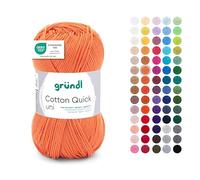 Gründl Wolle Cotton Quick uni - dünne Wolle zum Häkeln - Strickgarn - Häkelgarn - Glänzend und hautfreundlich - 100% Baumwolle - 1 Knäuel 50 g / 125 m - Nadelstärke 3-4 - Orange