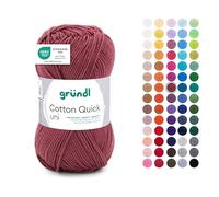 Gründl Wolle Cotton Quick uni - dünne Wolle zum Häkeln - Strickgarn - Häkelgarn - Glänzend und hautfreundlich - 100% Baumwolle - 1 Knäuel 50 g / 125 m - Nadelstärke 3-4 - bordeaux