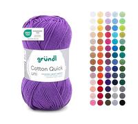 Gründl Wolle Cotton Quick uni Garn zum Stricken & Häkeln aus 100% Baumwolle, 1 Knäuel 50 g / 125 m, Häkelgarn/Strickgarn, Violett
