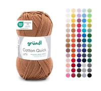 Gründl Wolle Cotton Quick uni - dünne Wolle zum Häkeln - Strickgarn - Häkelgarn - Glänzend und hautfreundlich - 100% Baumwolle - 1 Knäuel 50 g / 125 m - Nadelstärke 3-4 - Caramell