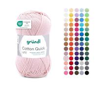 Gründl Wolle Cotton Quick uni - dünne Wolle zum Häkeln - Strickgarn - Häkelgarn - Glänzend und hautfreundlich - 100% Baumwolle - 1 Knäuel 50 g / 125 m - Nadelstärke 3-4 - Nude