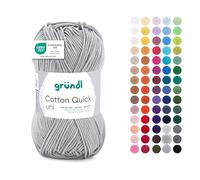 Gründl Wolle Cotton Quick uni - Wolle zum Häkeln aus 100% Baumwolle - Wolle zum Stricken - glänzendes Baumwollgarn 1 Knäuel 50 g / 125 m - Nadelstärke 3-4 -mittelgrau