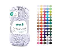 Gründl Wolle Cotton Quick uni - dünne Wolle zum Häkeln - Strickgarn - Häkelgarn - Glänzend und hautfreundlich - 100% Baumwolle - 1 Knäuel 50 g / 125 m - Nadelstärke 3-4 - Hellgrau