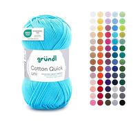 Gründl Wolle Cotton Quick uni - dünne Wolle zum Häkeln - Strickgarn - Häkelgarn - Glänzend und hautfreundlich - 100% Baumwolle - 1 Knäuel 50 g / 125 m - Nadelstärke 3-4 - Wasserblau