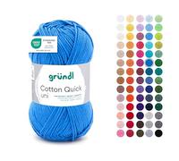 Gründl Wolle Cotton Quick uni Garn zum Stricken & Häkeln aus 100% Baumwolle, 1 Knäuel 50 g / 125 m, Häkelgarn/Strickgarn, Mittelblau