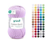 Gründl Wolle Cotton Quick uni - dünne Wolle zum Häkeln - Strickgarn - Häkelgarn - Glänzend und hautfreundlich - 100% Baumwolle - 1 Knäuel 50 g / 125 m - Nadelstärke 3-4 - flieder