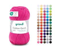Gründl Wolle Cotton Quick uni Häkelgarn 1 Knäuel 50 g, Pink | dünne Wolle zum Häkeln - Strickgarn - Häkelgarn - Glänzend und hautfreundlich - 100 % Baumwolle - 50 g / 125 m