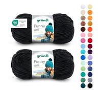 Gründl Wolle Funny uni - weiche Chenille Wolle zum Häkeln - Kuschelig und hautfreundlich - 100% Polyester - 2 Knäuel 100 g / 120 m - Nadelstärke 5-6, Schwarz