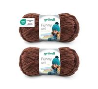 Gründl Wolle Funny uni - dicke weiche Chenille Wolle zum Häkeln - Häkelwolle - Strickwolle - Kuschelig und hautfreundlich - 100% Polyester - 2 Knäuel 100 g / 120 m - Nadelstärke 5-6 - Braun
