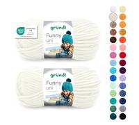 Gründl Wolle Funny uni - weiche Chenille Wolle zum Häkeln - Chenillegarn aus 100% Polyester, 2 Knäuel (100 g/ 120 m, Nadelstärke: 5-6) - Creme