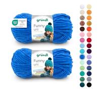 Gründl Wolle Funny uni - weiche Chenille Wolle zum Häkeln - Chenillegarn aus 100% Polyester, 2 Knäuel (100 g/ 120 m, Nadelstärke: 5-6) - Royalblau