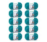 Gründl Funny uni Strick- & Häkelgarn (samtartiges Chenille-Garn aus 100 % Polyester, 100 g / 120 m, Nadelstärke: 5 - 6, 10 x 100 g), Petrol, 47,50 x 40,00 x 10 cm