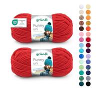 Gründl Wolle Funny uni - weiche Chenille Wolle zum Häkeln - Chenillegarn aus 100% Polyester, 2 Knäuel (100 g/ 120 m, Nadelstärke: 5-6) - Kirsche