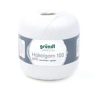 Gründl Häkelgarn 100 – Filetgarn 100% Baumwolle, 100 g/566 m Stärke 10 (101 Weiß)