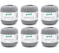 Gründl Wolle Häkelngarn 100 - dünne sommerliche Wolle zum Häkeln - Glänzend und waschbar - Baumwollgarn - 100% Baumwolle - 6 Knäuel 100 g / 566 m - Nadelstärke 1,5-2, hellgrau