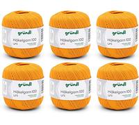 Gründl Wolle Häkelngarn 100 - dünne sommerliche Wolle zum Häkeln - Glänzend und waschbar - Baumwollgarn - 100% Baumwolle - 6 Knäuel 100 g / 566 m - Nadelstärke 1,5-2, orange