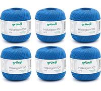 Gründl Wolle Häkelngarn 100 6 Knäuel 100 g, Royalblau | dünne sommerliche Wolle zum Häkeln - Glänzend und waschbar - Baumwollgarn - 100 % Baumwolle - 100 g / 566 m - Nadelstärke 1,5