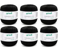 Gründl Wolle Häkelngarn 100 - dünne sommerliche Wolle zum Häkeln - Glänzend und waschbar - Baumwollgarn - 100% Baumwolle - 6 Knäuel 100 g / 566 m - Nadelstärke 1,5-2, schwarz