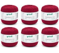 Gründl Wolle Häkelngarn 100 - dünne sommerliche Wolle zum Häkeln - Glänzend und waschbar - Baumwollgarn - 100% Baumwolle - 6 Knäuel 100 g / 566 m - Nadelstärke 1,5-2, rotbraun