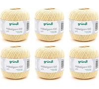 Gründl Wolle Häkelngarn 100 - dünne sommerliche Wolle zum Häkeln - Glänzend und waschbar - Baumwollgarn - 100% Baumwolle - 6 Knäuel 100 g / 566 m - Nadelstärke 1,5-2, pastellgelb
