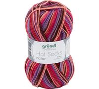 Gründl Wolle Hot Socks color 50 4-fach - Sockenwolle - Sockengarn - Weich und hautfreundlich - 75% Schurwolle, 25% Polyamid - 1 Knäuel 50 g / 210 m - Nadelstärke 2,5-3 - berry mix color