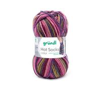 Gründl Wolle Hot Socks color 50 4-fach - Sockenwolle - Sockengarn - Weich und hautfreundlich - 75% Schurwolle, 25% Polyamid - 1 Knäuel 50 g / 210 m - Nadelstärke 2,5-3 - crazy purple color