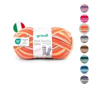 Gründl Wolle Hot Socks Como, Sockenwolle/Sockengarn 4-fach 1 Knäuel 100 g / 420 m (75% Schurwolle (superwash), 25% Polyamid), kürbis-sonnengelb-camel-weiß