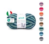Gründl Wolle Hot Socks Como, Sockenwolle/Sockengarn 4-fach 1 Knäuel 100 g / 420 m (75% Schurwolle (superwash), 25% Polyamid), blautanne-mit-lindgrün-weiß