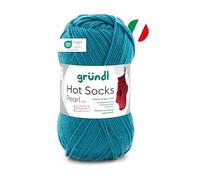 Gründl Wolle Hot Socks pearl uni 4-fach - Sockenwolle - Sockengarn - Weich und hautfreundlich - 75% Schurwolle, 20% Polyamid, 5% Kaschmir - 1 Knäuel 50 g / 200 m - Nadelstärke 2,5-3 - petrol