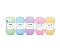 Gründl Wolle Lisa Premium uni 5 x 50 g, Babygrün-Blau-Lila-Rosa-Gelb