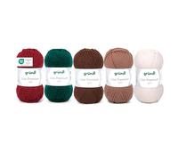 Gründl Wolle Lisa Premium uni 5 x 50 g, Weiß-Braun-Bordeaux-Grün
