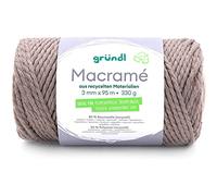 Gründl 4889-05 Macramé (Makramee-Garn aus 70 Baumwolle, 25% Polyester und 5% recycelter Fasern, 330, Stärke 3 mm, 5 x 330 g), Dunkel Beige, Cotton, ca. 95 m, gramm