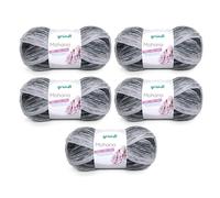 Gründl Wolle Mohanna Strick- und Häkelgarn aus 90% Polyacryl, 10% Mohair, 5 x 100 g, dicke Wolle, grau-anthrazit-schwarz