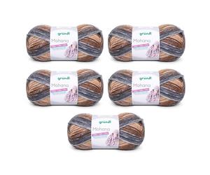Gründl Wolle Mohanna Strick- und Häkelgarn aus 90% Polyacryl, 10% Mohair, 5 x 100 g, dicke Wolle, grau-camel-braun