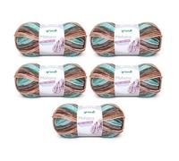 Gründl Wolle Mohanna Strick- und Häkelgarn aus 90% Polyacryl, 10% Mohair, 5 x 100 g, dicke Wolle, grün-braun-camel