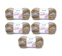 Gründl Wolle Mohanna Strick- und Häkelgarn aus 90% Polyacryl, 10% Mohair, 5 x 100 g, dicke Wolle, hellgrau-quitte-oliv