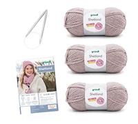 Gründl Wolle Shetland, Strickset aus 3 x 100 g Knäuel (80% Polyacryl, 20% Wolle) + Stricknadel in Stärke 8 + Strickanleitung, mocca melange