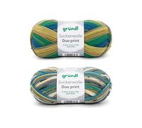 Gründl Wolle Sockenwolle Duo - Strickgarn für 2 Paar Socken - Strapazierfähig und hautfreundlich - 75% Schurwolle, 25% Polyamid - 2 Knäuel 100 g / 420 m - Nadelstärke 2,5-3 - olive-blau