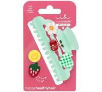 Grüne Haarklammer Damen Sommer mit Charms - Invisibobble MyClaw Picnic Pop fruity bunt - Haarspange Haarschmuck groß XXL mit Smiley, Kirsche, Erdbeere, Blume & kariertem Herz - Größe L