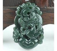 grüne Jade-Halskette, Natürliche Hetian-Jade-Halskette, chinesisches Sternzeichen-Tier-Anhänger-Halskette mit Kordel, Feng-Shui-Reichtum-Halskette for Damen und Herren, grüne Jade-Halskette, Talisman-