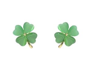 Grüne Katzenaugen-Kleeblatt-Blumen-Ohrringe für Frauen und Mädchen, 925er-Sterlingsilber, hypoallergen, Glücks-Herz, 4-Blatt-Blütenblatt, kleine niedliche Ohrstecker, zierliche Geschenke für Mutter,