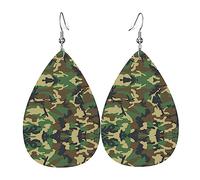 Grüne militärische Camo Wassertropfen geformte Leder Ohrringe Doppelseitige Leder Ohrringe Frauen Mode Ohrringe, Einheitsgröße, Kunstleder