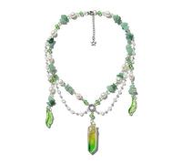 Grüne Perlen Kristall Halsketten, Damen Boho Lange Stein Kette, Waldhalskette, Feenblatt Halskette, Statement Schmuck, Original, Handgefertigt, Geeignet für den Alltag, Rollenspiele und Partys