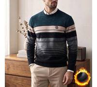 Grüner Herren Winter dicker Chenille gestreifter Strickpullover