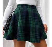 Grüner karierter Lässig Rock in Große Größen, Herbst/Winter