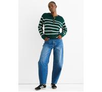 Grüner Recycling-Streifen Button-Up Locker Geschnittener Strickpullover M/L