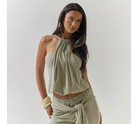 Grünes Baumwoll-Bandeau-Top mit doppellagigem Unterteil und Neckholder-Detail, lässiges Party-Winteroutfit für Damen, Festa Junina für Damen, grünes T