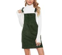 GrüNes Kleid Damen - Damen Cord A-Linie Minikleid Verstellbares Button-Down-TräGerkleid Herbst Winter Latzkleid Mit Taschen Elegantes Einfarbiges Cordkleid Teenager MäDchen Winterkleider