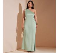 Grünes rückenfreies asymmetrisches Satin-Kleid in Große Größen für Damen